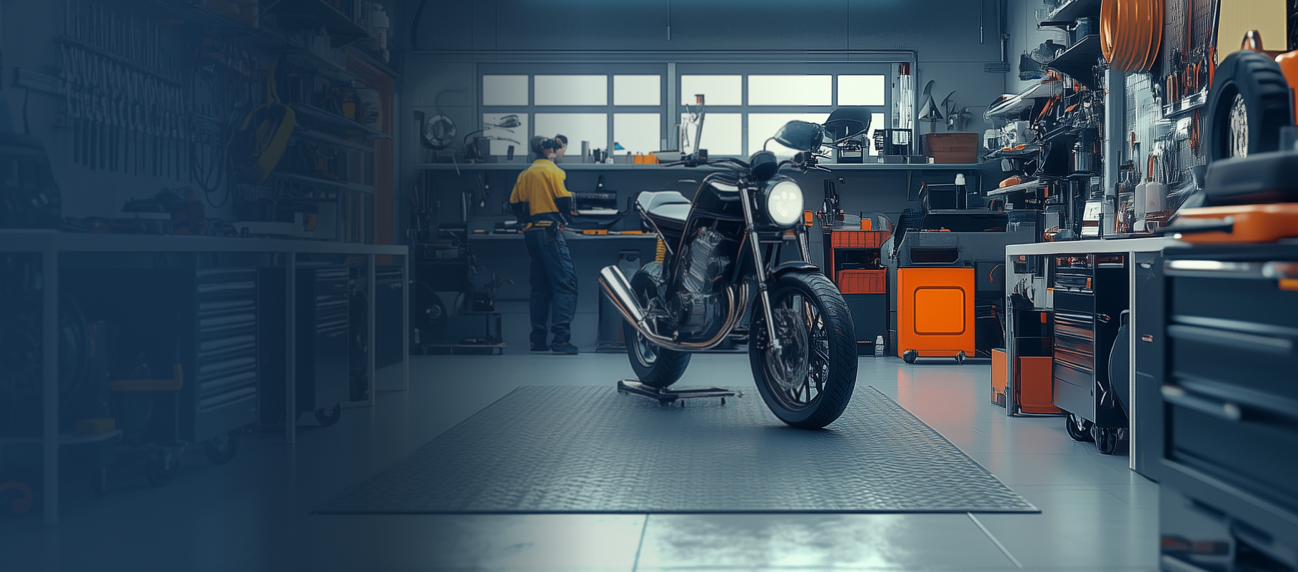 Motorcycle shop Motorcycle shop with technician