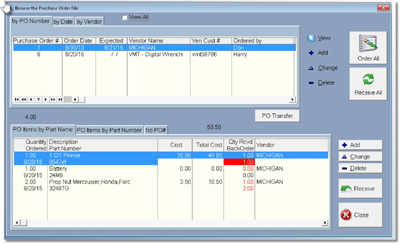 purchase order screen